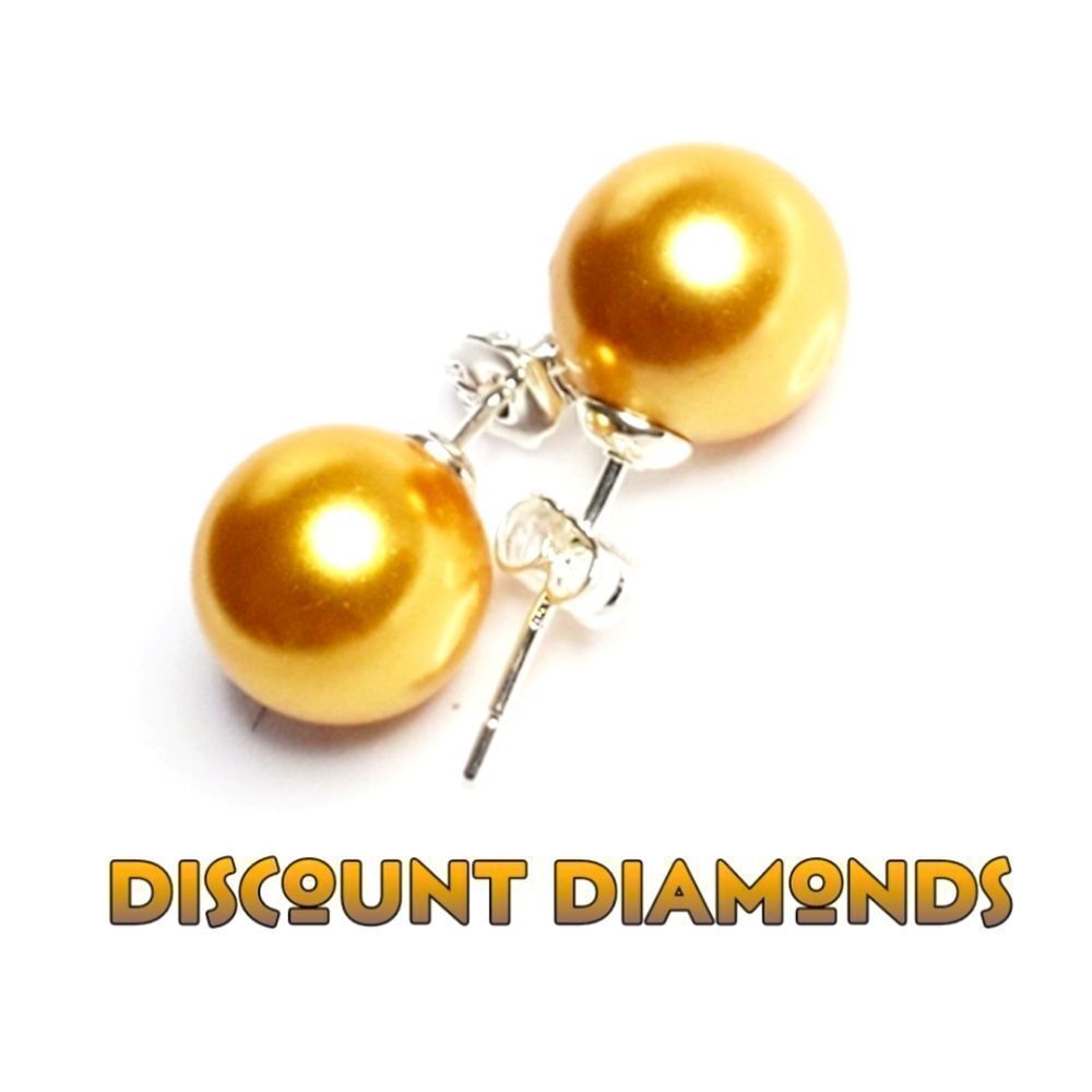 Gold 10mm  South Sea Shell Pearl Stud Earrings on 925 Sterling …